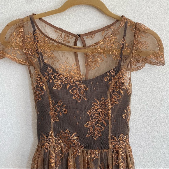 Anthropologie Moulinette Soeurs Honeyed Lace Dress Bronze  - Women's 2 - Picture 9 of 14